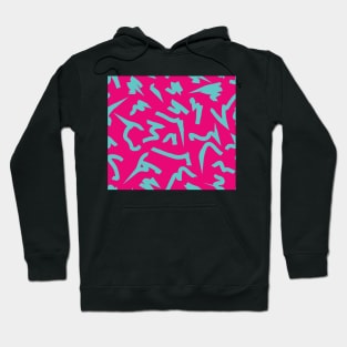 Dopamine Hot Pink and Teal Blue Bright Retro 80's Eighties Abstract Scribble Hoodie